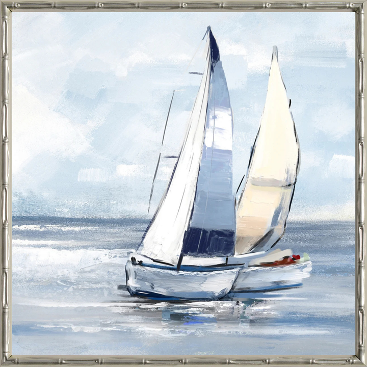 'Sailing Day 2' Small Canvas in Bamboo Champagne Frame