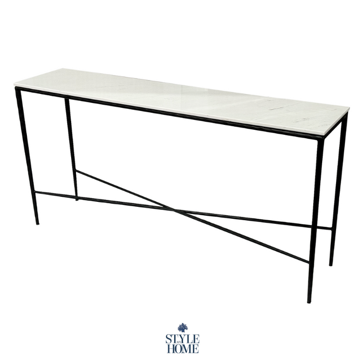 Soho Forged Black Console Table With Marble Top