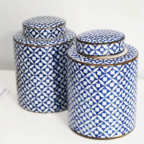 'Star' Blue & White Handpainted Jar - 3 sizes