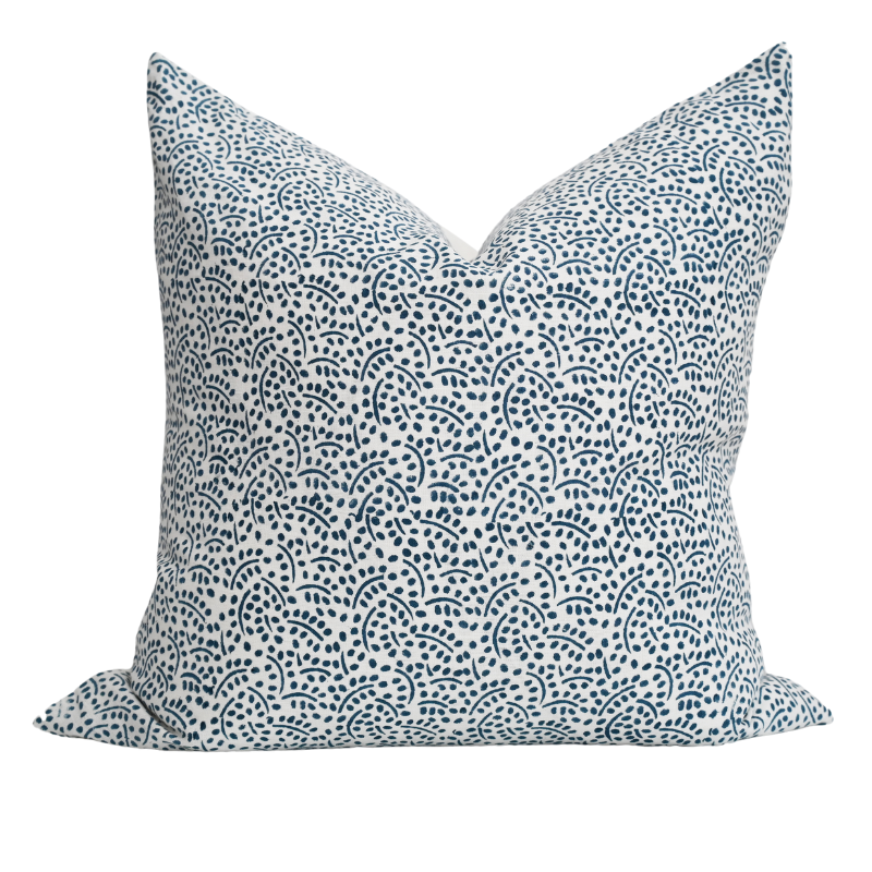 Abstract Blue Block Print 60cm X 60cm Linen Cushion