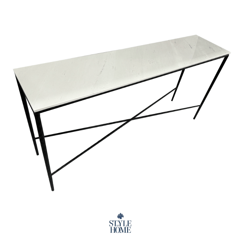 Soho Forged Black Console Table With Marble Top