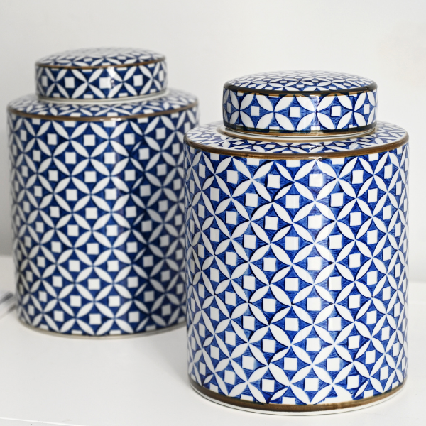 'Star' Blue & White Handpainted Jar - 3 sizes