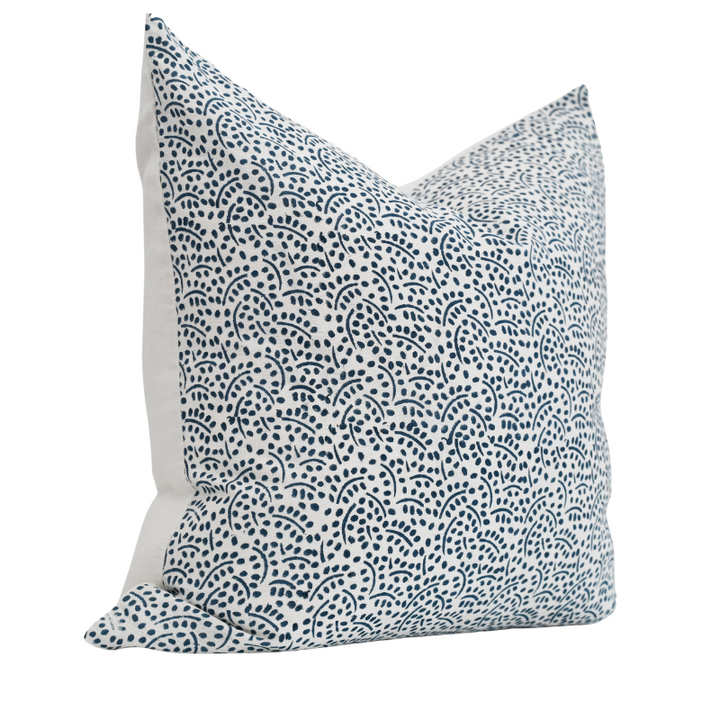 Abstract Blue Block Print 60cm X 60cm Linen Cushion