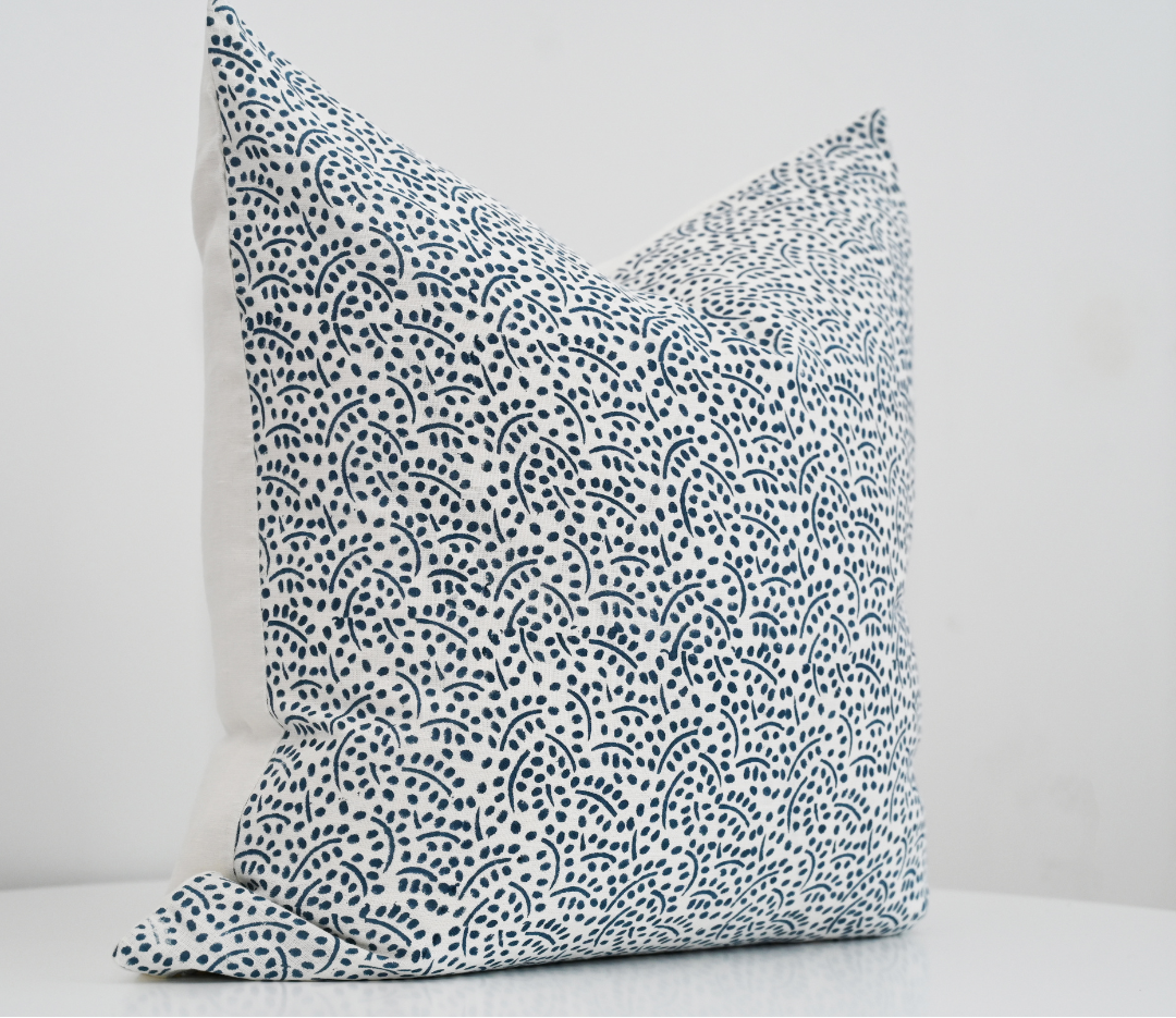 Abstract Blue Block Print 60cm X 60cm Linen Cushion