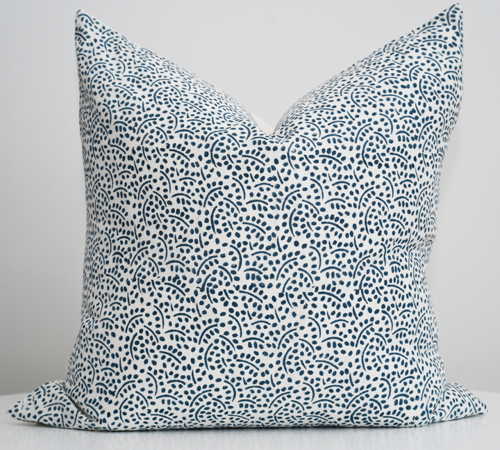 Abstract Blue Block Print 60cm X 60cm Linen Cushion