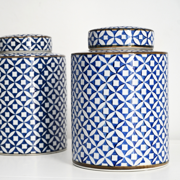 'Star' Blue & White Handpainted Jar - 3 sizes