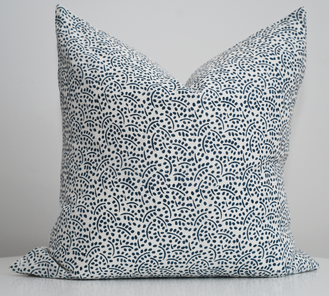 Abstract Blue Block Print 60cm X 60cm Linen Cushion