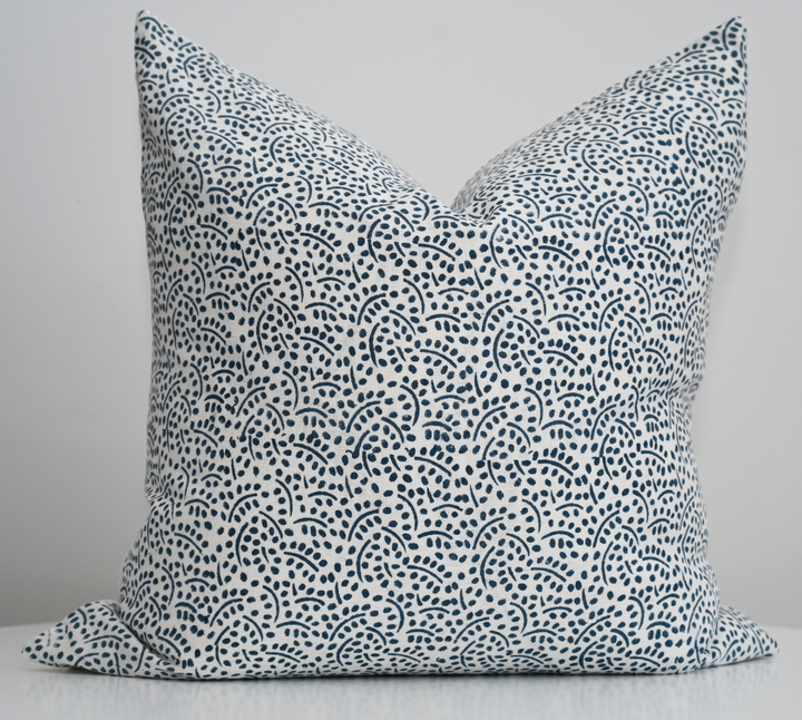 Abstract Blue Block Print 60cm X 60cm Linen Cushion