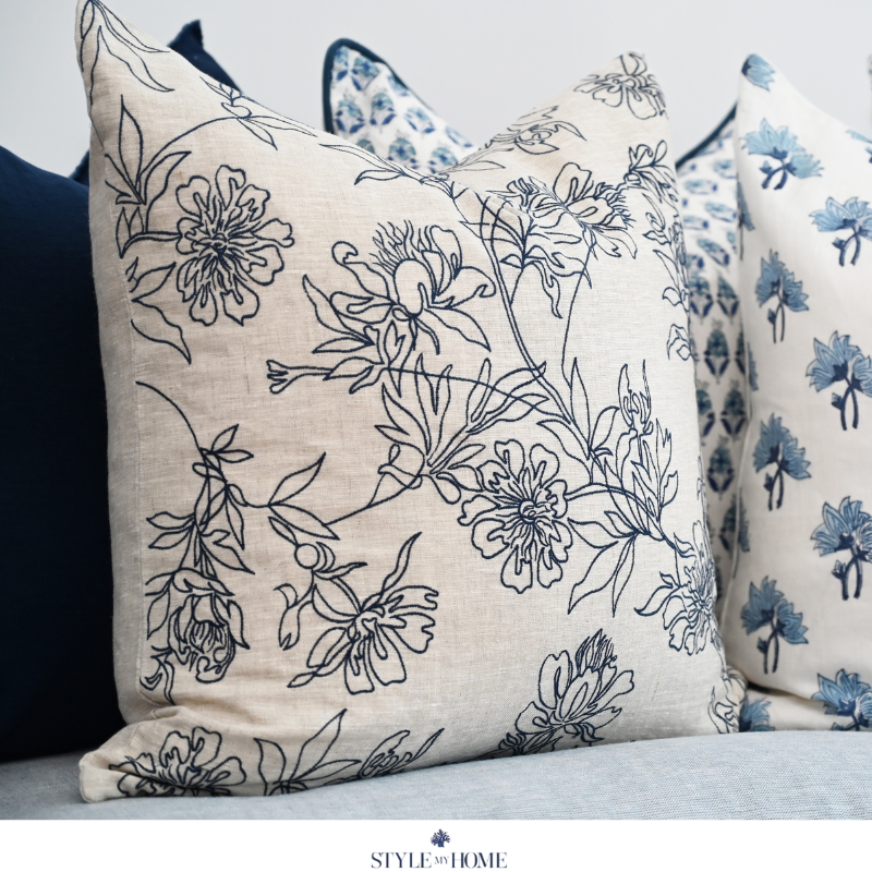 Tamala Rose Embroidered 60cm X 60cm Linen Cushion