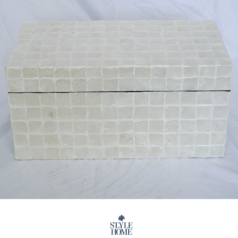 Square Large Neutral Mother Of Pearl Trinket Box