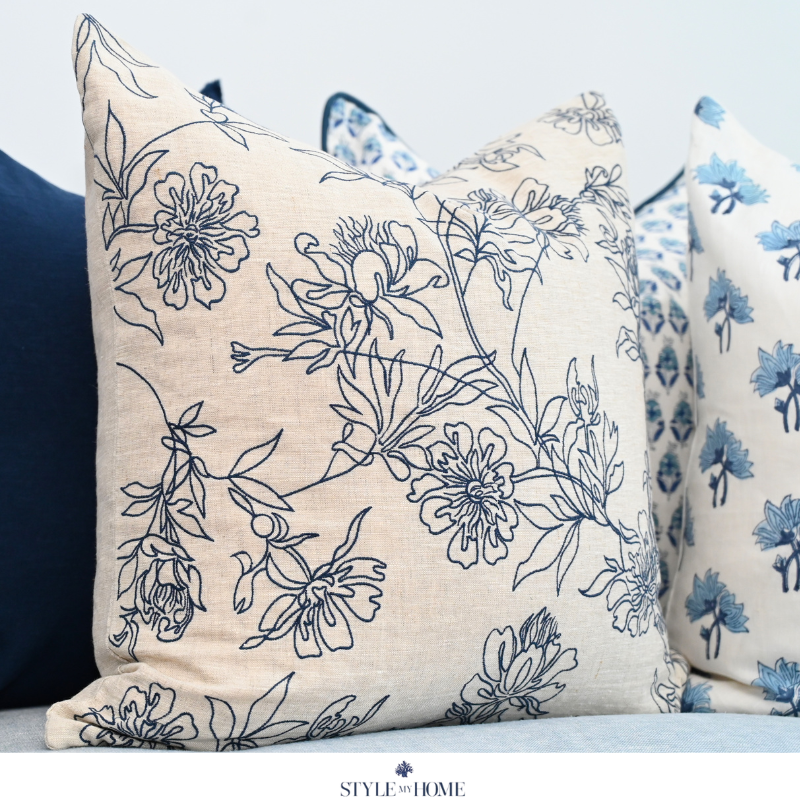 Tamala Rose Embroidered 60cm X 60cm Linen Cushion