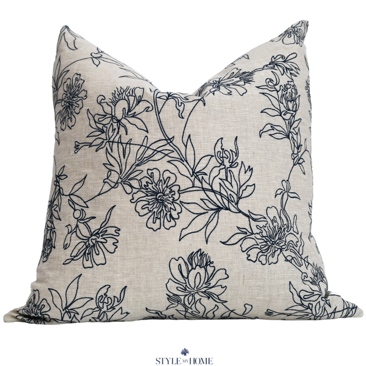 Tamala Rose Embroidered 60cm X 60cm Linen Cushion