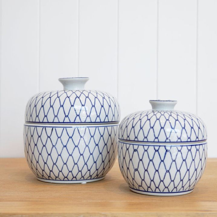 Diamond Blue And White Lidded Pot- 2 Sizes