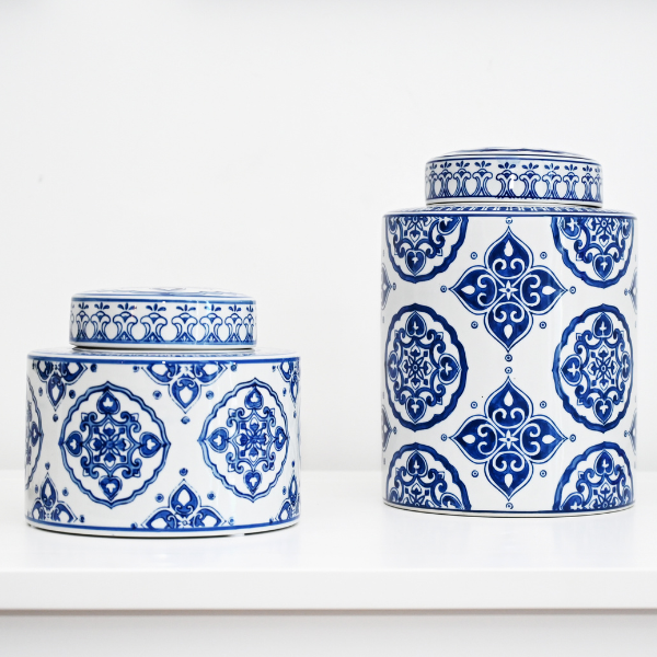 Hamptons blue and white ginger jar