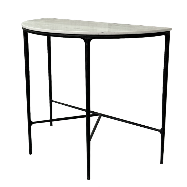 Soho Black Forged Curved Console Table With Marble Top