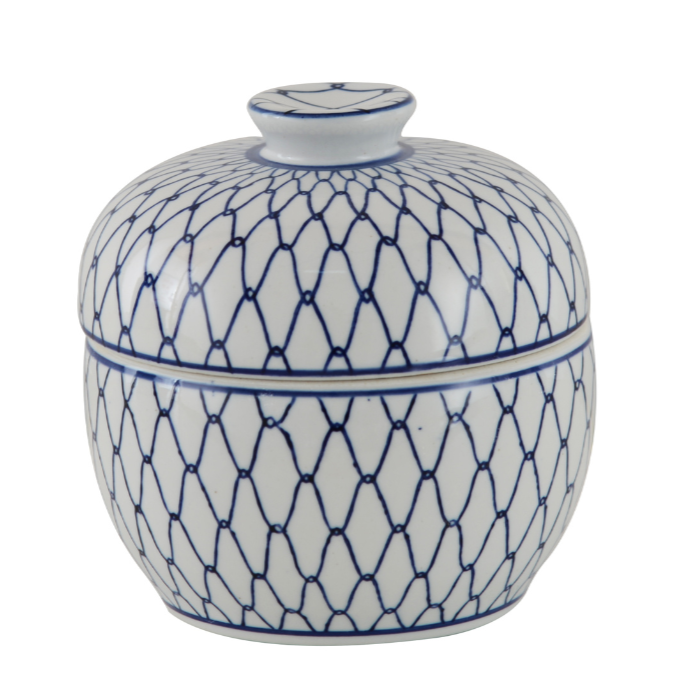 Diamond Blue And White Lidded Pot- 2 Sizes