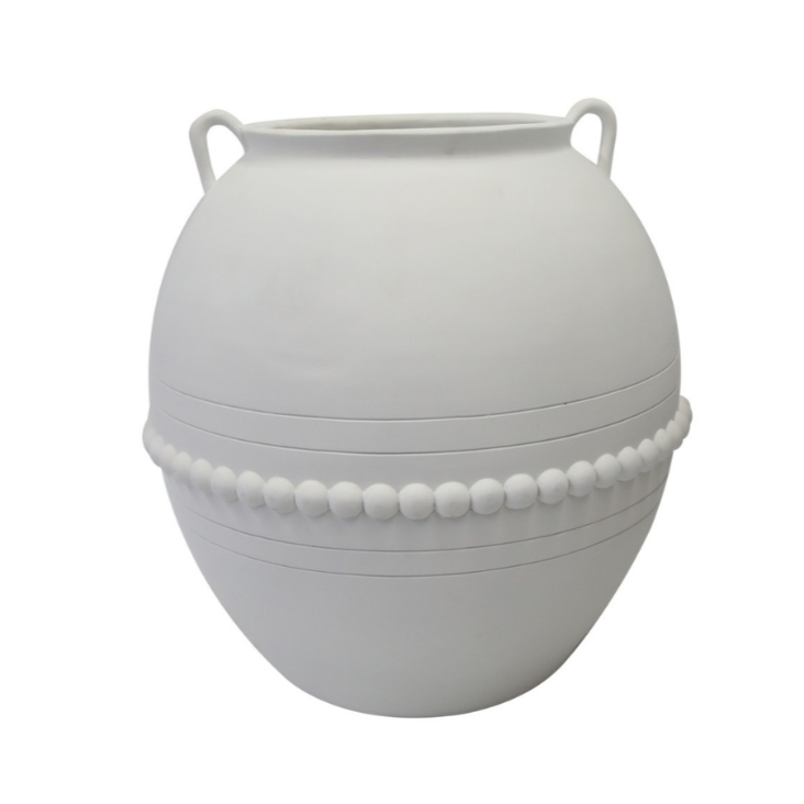 White beaded polyresin farmhouse vase