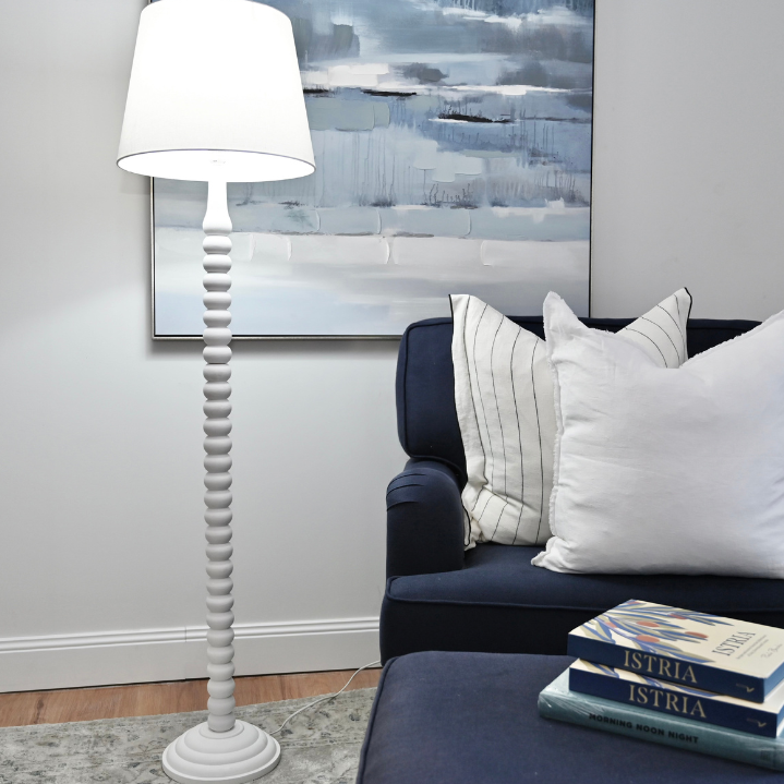 Bobbin White Timber Floor Lamp