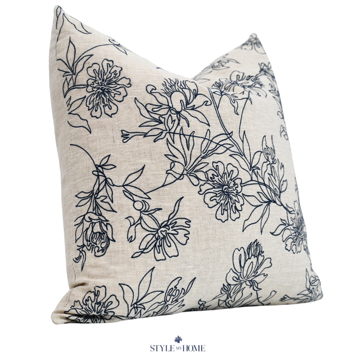 Tamala Rose Embroidered 60cm X 60cm Linen Cushion