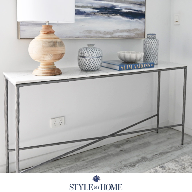 Soho Forged Silver Console Table With Marble Top