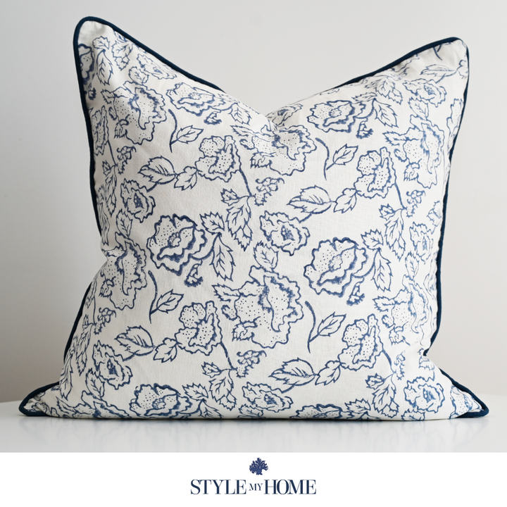 Stuart Desert Rose Block Print 60cm X 60cm Linen Cushion