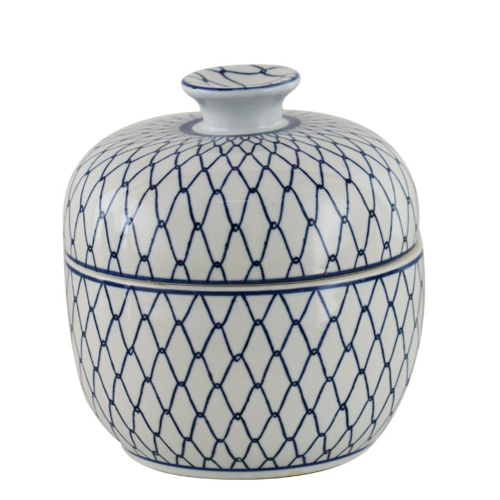 Diamond Blue And White Lidded Pot- 2 Sizes