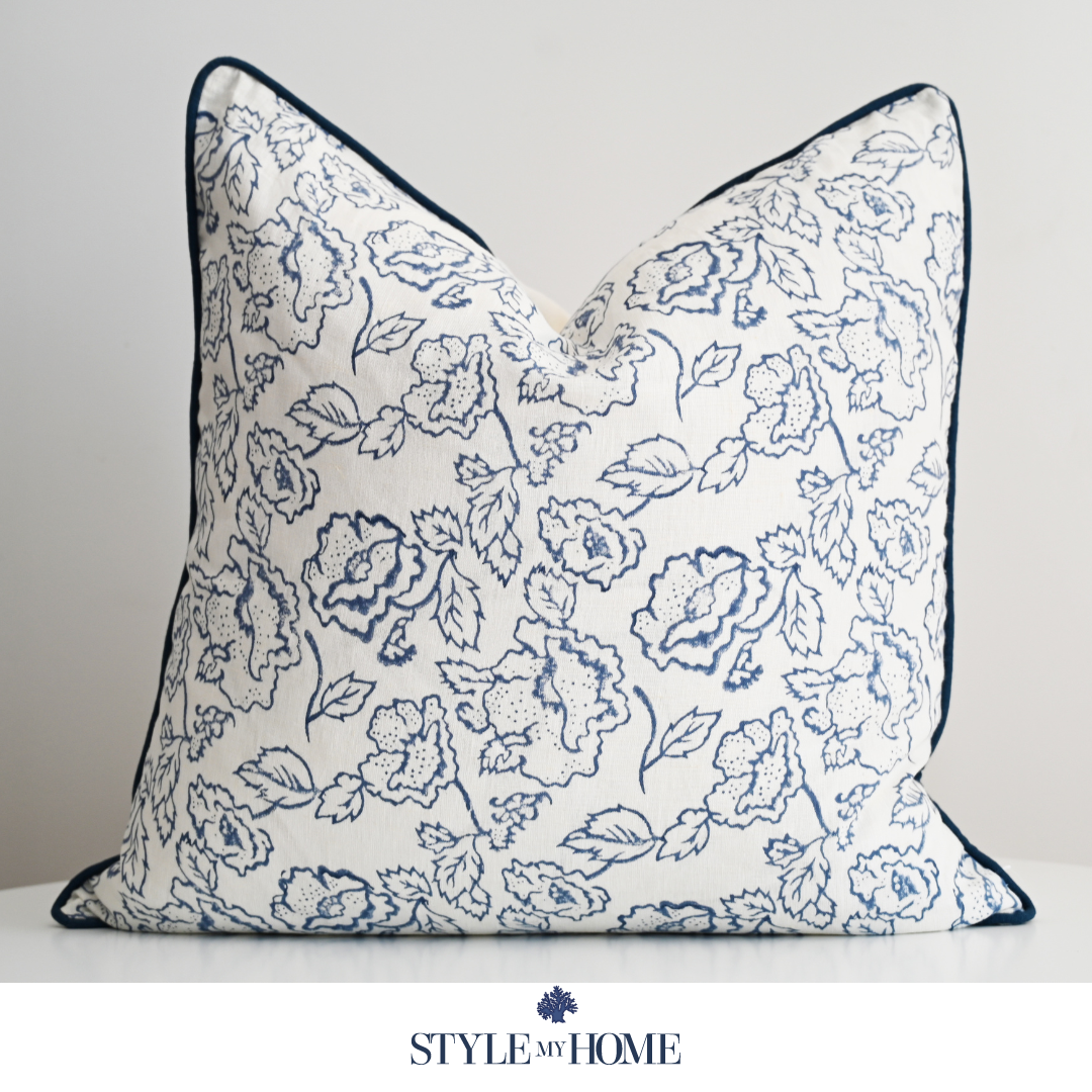 Stuart Desert Rose Block Print 60cm X 60cm Linen Cushion