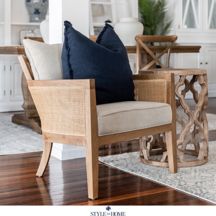 Valentina Rattan And Linen Arm Chair