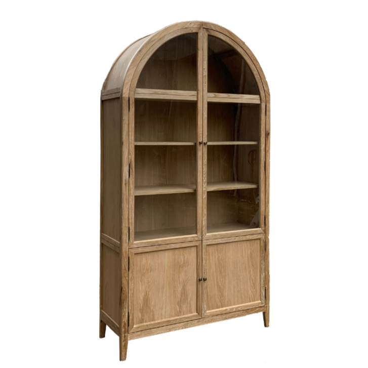 Hamptons arch glass cabinet oak