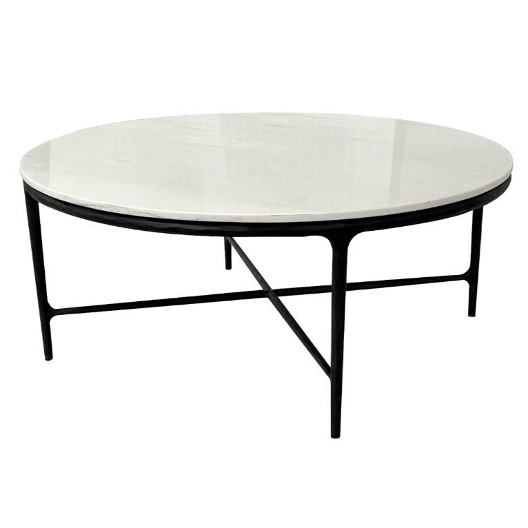 Soho Forged Black Round Coffee Table With Marble Top