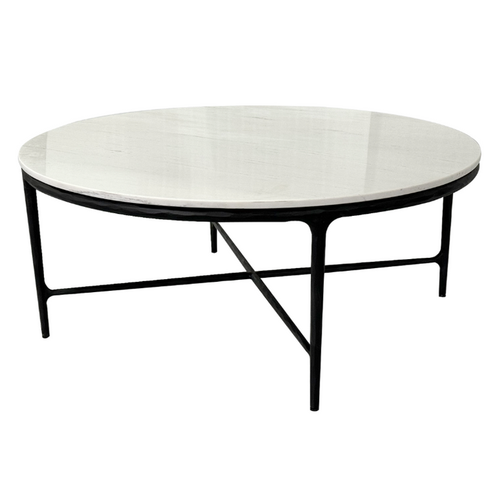 Soho Forged Black Round Coffee Table With Marble Top