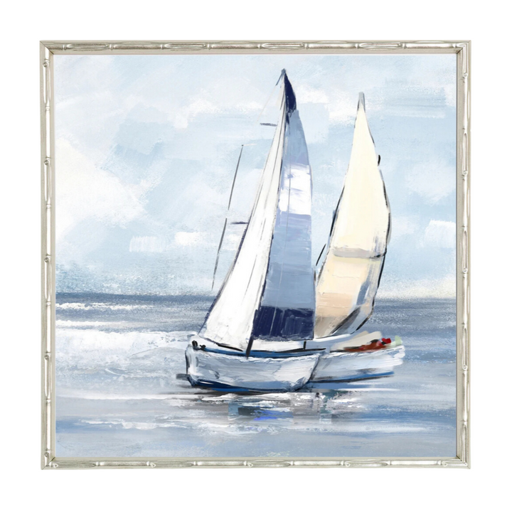 'Sailing Day 2' Small Canvas in Bamboo Champagne Frame