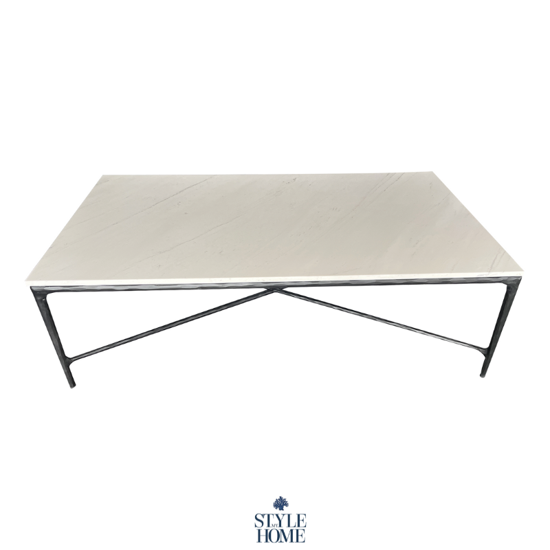 Soho Forged Black Rectangular Coffee Table With Marble Top