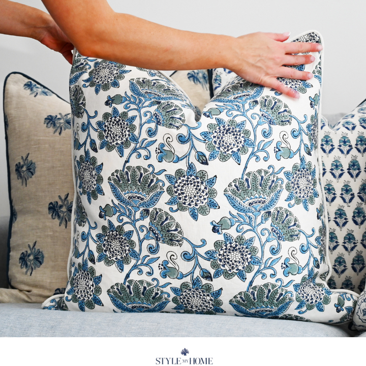 Waratah Block Print 60cm X 60cm Linen Cushion