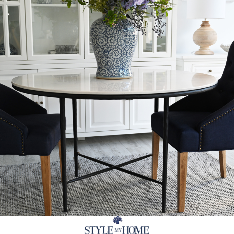 Soho Forged Black Round Dining Table With Marble Top