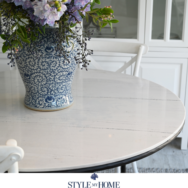 Soho Forged Black Round Dining Table With Marble Top