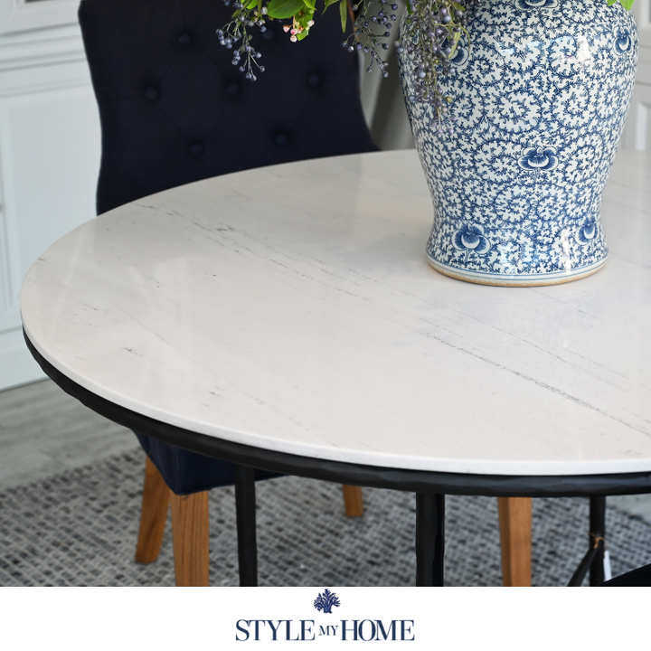 Soho Forged Black Round Dining Table With Marble Top