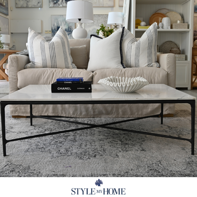 Soho Forged Black Rectangular Coffee Table With Marble Top