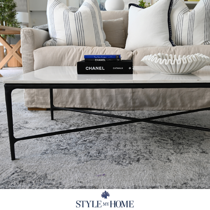 Soho Forged Black Rectangular Coffee Table With Marble Top