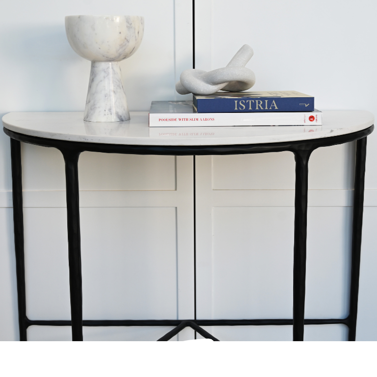 Soho Black Forged Curved Console Table With Marble Top