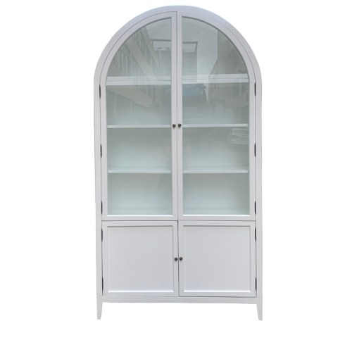 Hamptons arch glass cabinet white