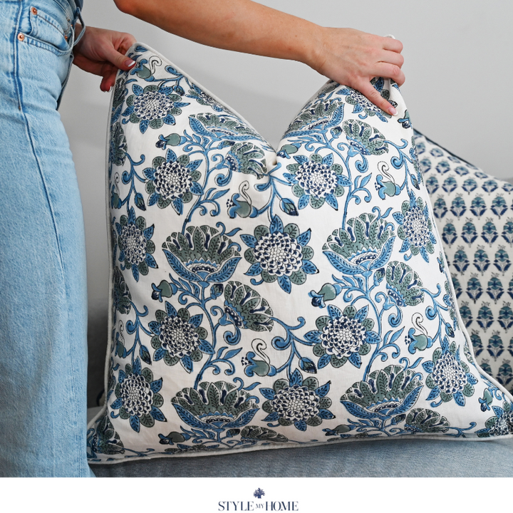 Waratah Block Print 60cm X 60cm Linen Cushion