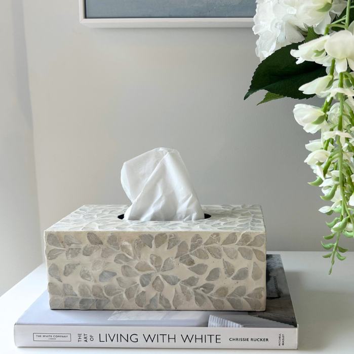 Vine Grey Mother Of Pearl Tissue Box Neutral