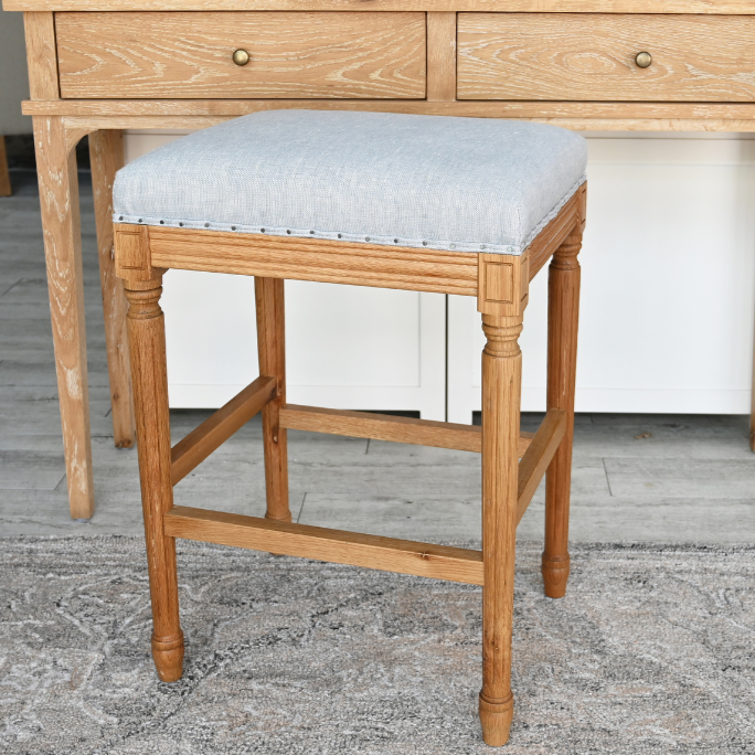 April Backless Stool With Padded Linen Seat