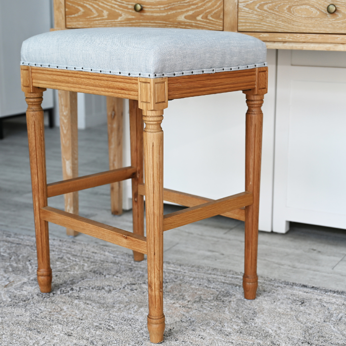 April Backless Stool With Padded Linen Seat