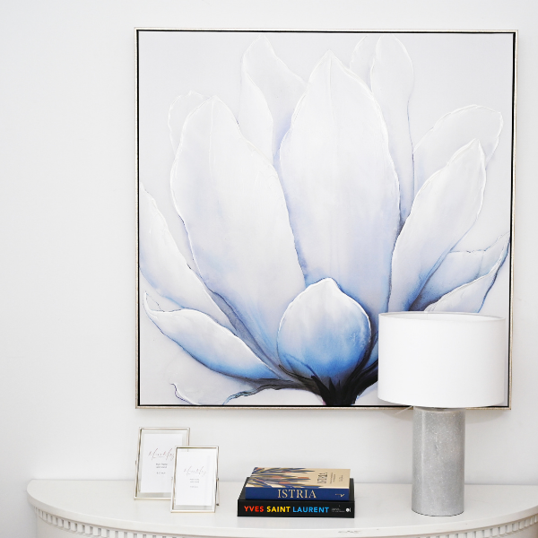 'Azure Bloom' Canvas in Antique Silver Frame