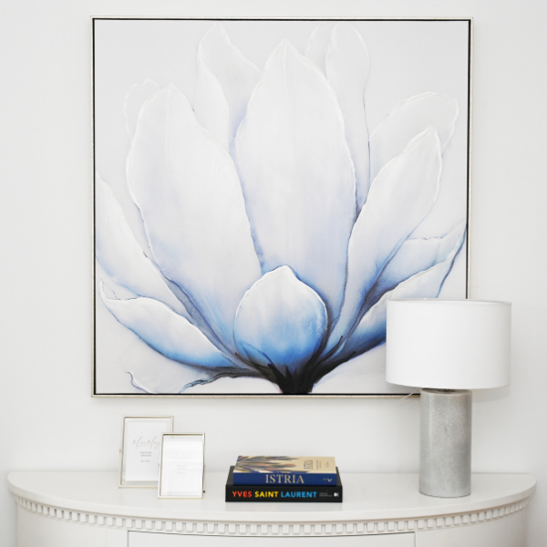 'Azure Bloom' Canvas in Antique Silver Frame