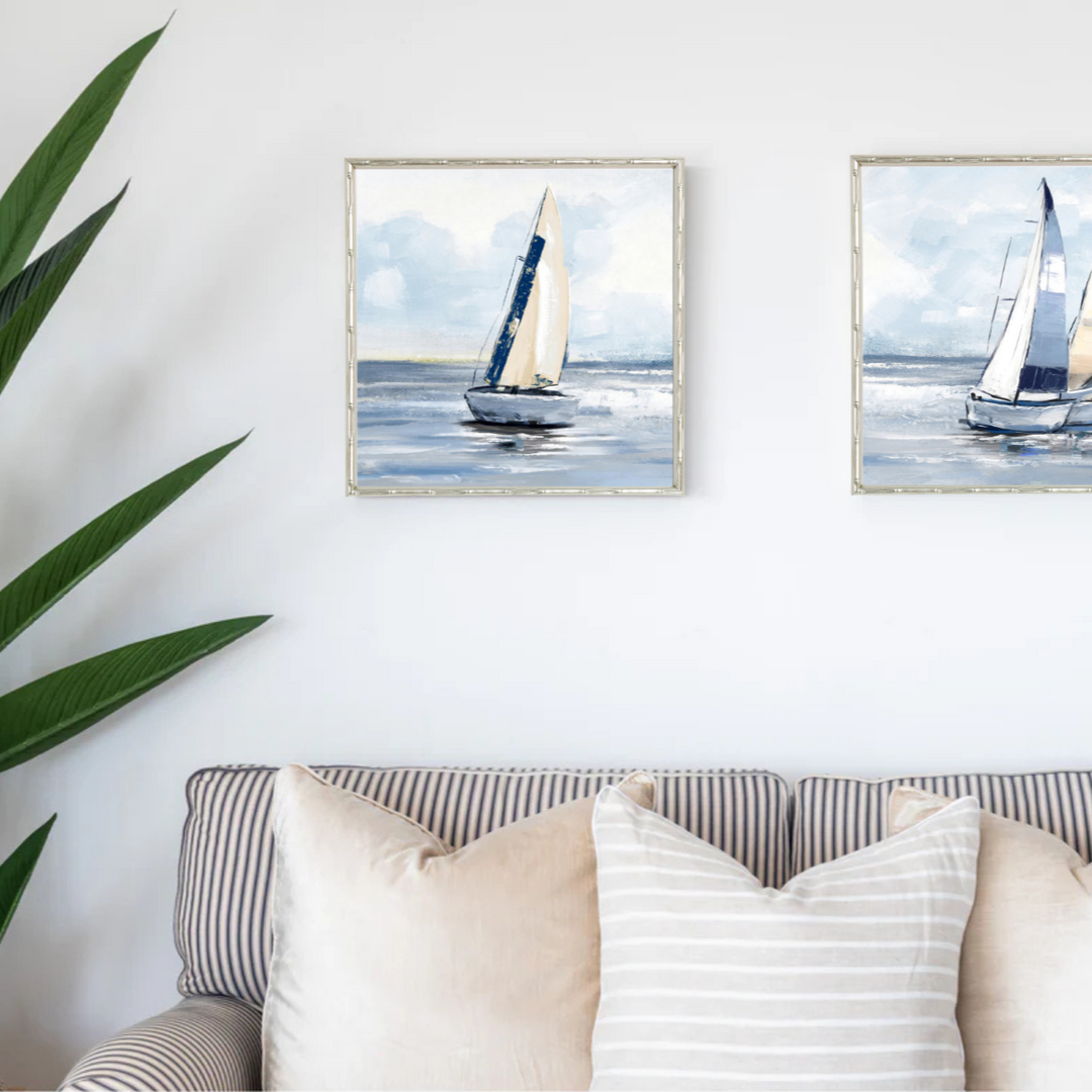 'Sailing Day 1' Small Canvas in Bamboo Champagne Frame