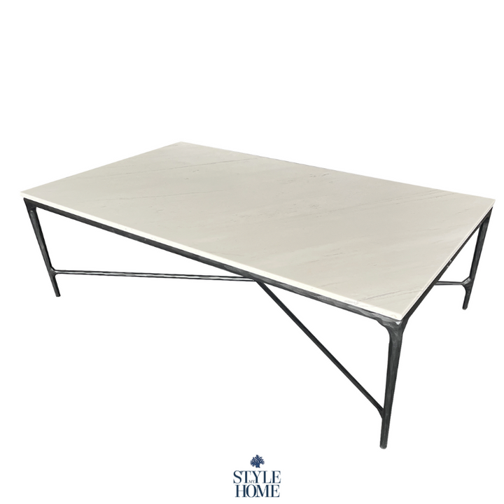 Soho Forged Black Rectangular Coffee Table With Marble Top