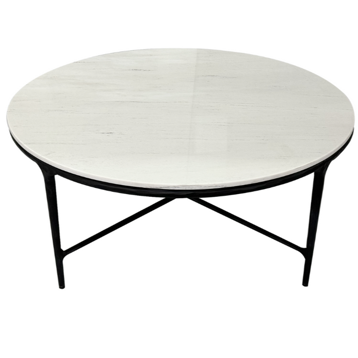 Soho Forged Black Round Coffee Table With Marble Top